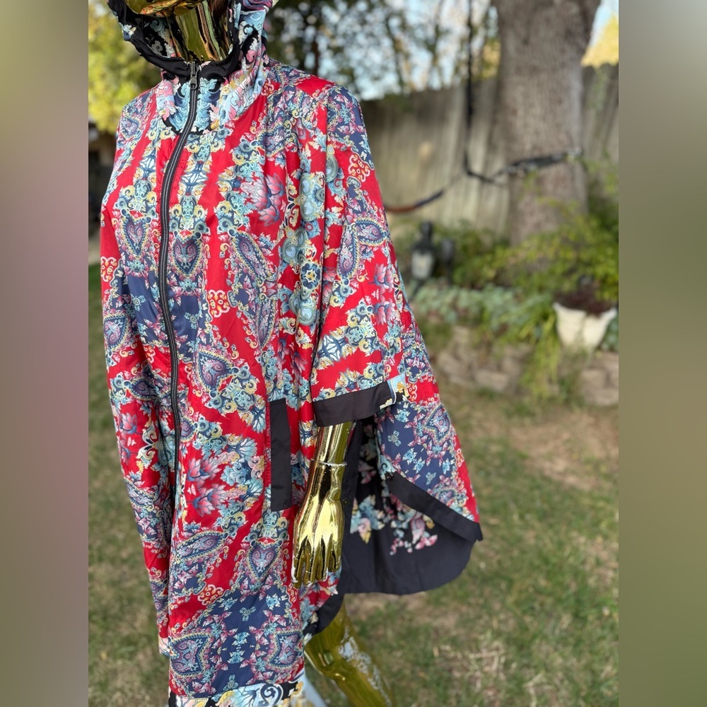 Johnny Was Reversible Hooded Poncho Jacket Paisley Boho Zip Up Cape Sz large - Picture 3 of 14